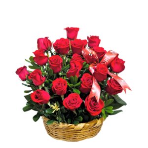 A-14 Canasta Rosas Premium, Follaje & Moño.