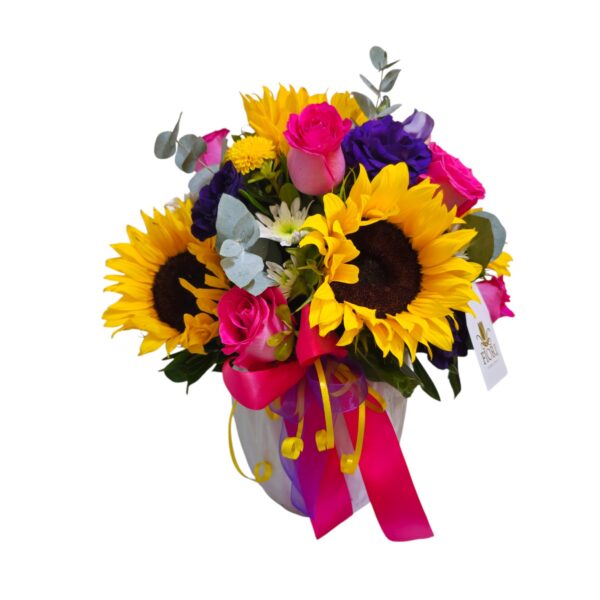 C-3 Alegre Arreglo Girasoles, Rosas  Premium, Lisianthus, Margaritas en Cerámica Esmaltada. - Image 2